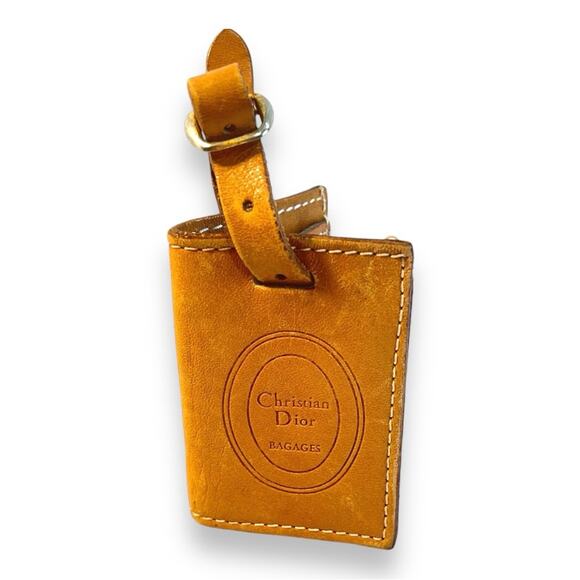 CHRISTIAN DIOR Vintage Tan Leather Luggage Tag 2x3” - Picture 4 of 13